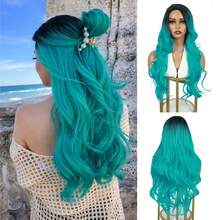 Ombre Blue-Green Long Wavy Side-Parted Heat-Resistant Synthetic Hair Mermaid Wig, Suitable For Daily Wear And Parties (Ombre Blue-Green) - Multicolor - View 2