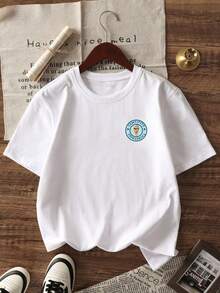 1件婴儿/幼儿男童休闲印花圆领短袖T恤，夏季童装 - 一件引人注目的T恤，为每个孩子带来欢乐和幸福！ - 白色 - 查看 4