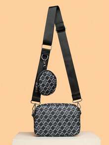 2pcs/Set Men Mini Crossbody Bag, Key Pouch, Retro Shoulder Bag, Camera Bag, Fashion Backpack, Perfect For Valentine's Day - Black and White - View 7