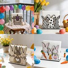 1/4 piezas Soporte de servilletas de madera de Pascua con diseño de conejo y cruz, decoración rústica para mesa de comedor, suministros para fiesta de primavera - Multicolor - Ver 10