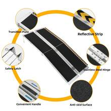 Rampa para Silla de Ruedas de 4 pies/5 pies/6 pies para escalones en casa, rampa portátil de Aluminio con Superficie Antideslizante y Tiras Reflectantes, Capacidad de Peso de hasta 600 Libras - 5 pasteles - Ver 4