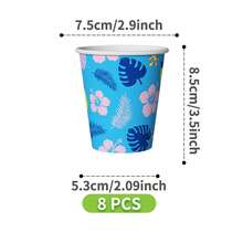 Hawaiian Hibiscus & Pineapple Pattern Disposable Plate, Napkin, Cup Set, Serves 8 Guests, Suitable For Birthday, Wedding, Party, Family Picnic - Multicolor - View 8
