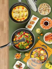 Sartén Plana Antiadherente Verde para Cocina,Sartén Multiuso sin Tapa para Mariscos, Huevos y Panqueques,Cacerola Ligera de Calentamiento Uniforme para Uso Diario en el Hogar - 24CM Verde - Ver 4