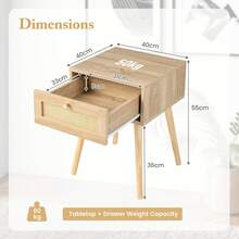 COSTWAY Boho Bedside Table With Hand-Woven Rattan Decoration, Natural - Apricot - View 3