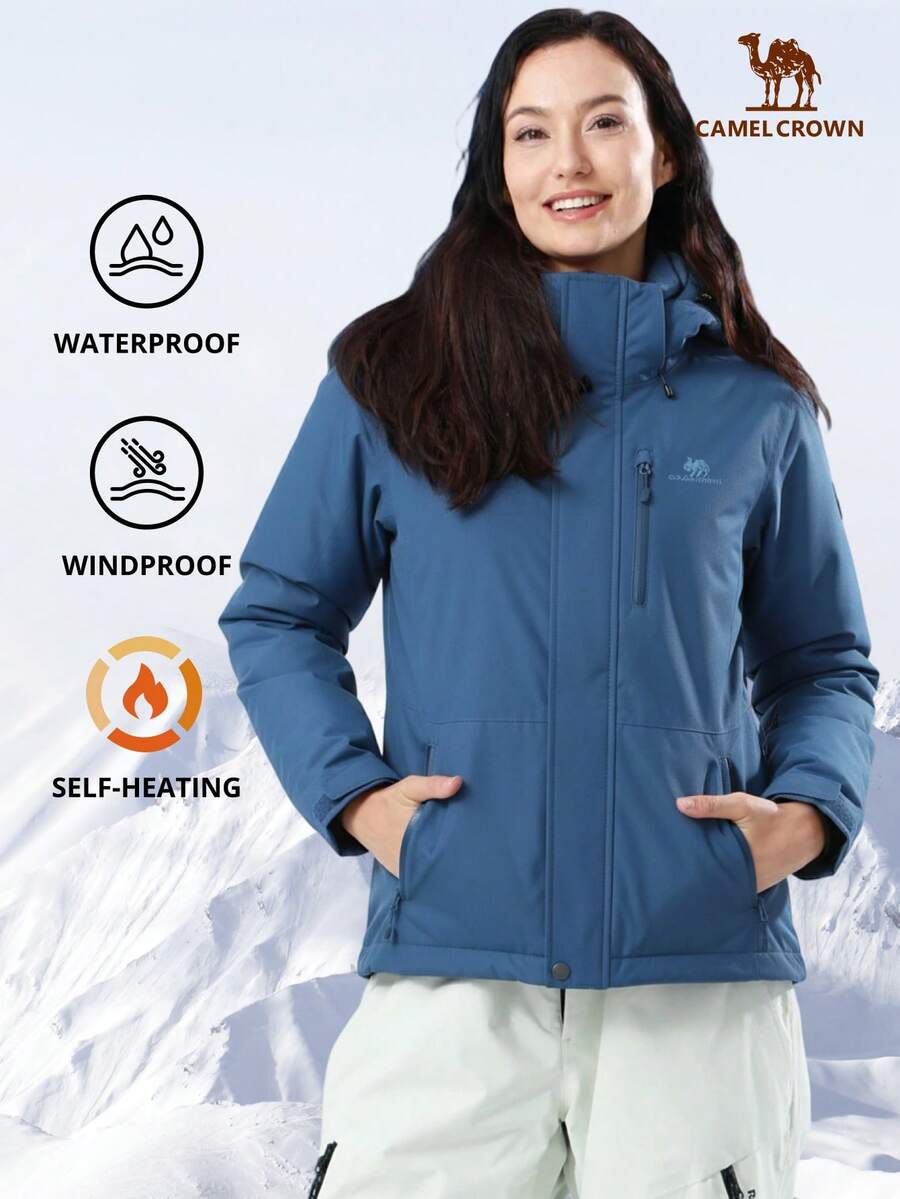 CAMEL CROWN Women's Winter Jacket Windproof Ski Snow Jacket Waterproof Thicken Parka Rain Jacket Warm Padded Coat - Navy Blue - View 1