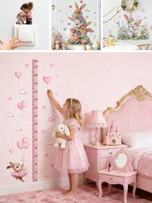 BRUP 1/2 Pcs/Set Cute Ballet Rabbit With Pink Balloons Clouds Kids Wall Sticker Removable Kids Room Nursery Decor Growth Chart Peel And Stick - Multicolor - View 1