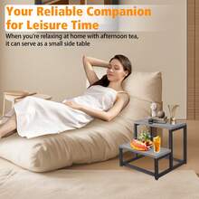 Escalera de dos peldaños resistente, capacidad de carga de hasta 227 kg, con elevador y zapatero para dormitorio, cocina y baño - Marrón, Escalera de baño | Diseño elegante | Escalera - Gris - Ver 5