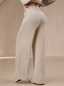 舒适针织面料女士直筒长裤 高弹力长裤 春季款 - 淺麻色 - 查看 2