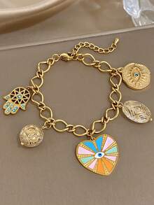 مجموعة قلادة وسوار قابلة للتعديل بتميمة قلب محظوظ بوهيمي للنساء، مطلي بالذهب عيار 18 قيراط من الفولاذ المقاوم للصدأ مع خرز أكريليك وتعاويذ عين الشر والخف، مناسبة لعيد الحب، الحفلات، الحفلات الراقية، الاستخدام اليومي، المواعدة، مهرجانات الموسيقى، العطلات، أعياد الميلاد، هدية رمزية أنيقة - متعدد الألوان - مشاهدة 11