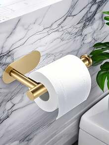 1pc Stainless Steel Self-Adhesive Toilet Paper Holder, Paper Towel Rack, Bathroom Accessories, Kitchen Towel Rack, Wall Mounted, No Drilling Required, Round/Square Base - Multicolor - View 14