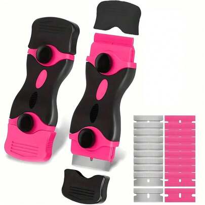 SOKANY 1 Set Multi-Functional Cleaning Scraper, Adhesive Remover Scraper, Glass Scraper, Car Wrap Tools. 1 Pink Dual-Head Scraper + 10 Metal Blades + 10 Plastic Blades. Suitable For Floor Cleaning, Glass Sticker Removal, Kitchen Decontamination, Beauty Crevice Construction, Home Decor, Outdoor Advertising, Etc. An Essential Cleaning Tool For Households And Professionals.