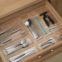 12 PCS Clear Plastic Drawer Organizers Set, 3-Size Versatile Bathroom And Vanity Organizer Trays, Non-Slip Storage Containers For Makeup, Jewelries, Bedroom,Kitchen Utensils And Office - Trong sáng - Xem 1
