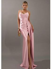 Long Bridesmaid Dress With Sweetheart Neckline, Suitable For Prom Guests, Mermaid Style, And Evening Wear. Available In Olive, Royal, Black, Fuchsia, Serenity, Lilac, Emerald Green, Rose Royal, And Olive Green. - 乾枯玫瑰色 - 查看 3
