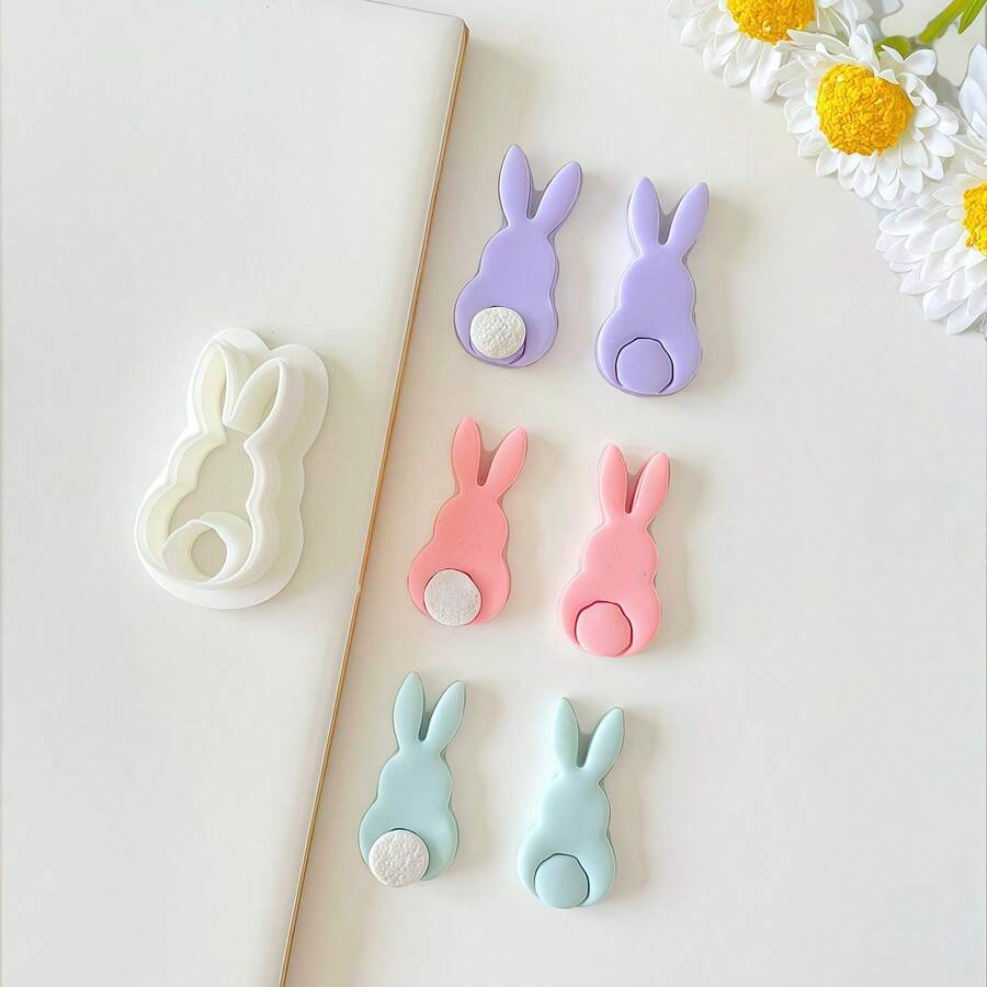 1个可爱卡通复活节兔子软陶耳环模具，DIY珠宝吊坠手工制作入门套装，手工礼物 - 白色 - 查看 1