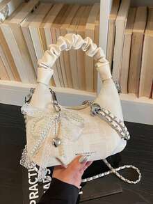 时尚百搭格子字母褶皱通勤手提包，女士时尚托特单肩斜挎包 - 彩色 - 查看 1