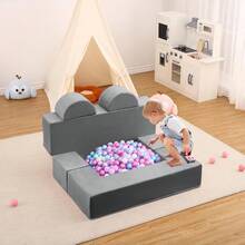 Sofá modular de Juego para niños, 6 Piezas, sofá modular para Sala de Juegos, sofá modular de Espuma para niños, sofá Convertible con Funda extraíble, Color Rosa - Gris - Ver 1