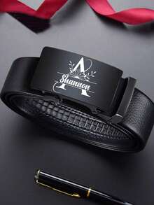 Personalisierter Herren Gürtel - Individualisierte Buchstaben/Zahlen, glänzende Legierung Schnalle, klassischer formeller & lässiger Gürtel - geeignet als Geschenk für Ehemann, Vater, Freund zum Geburtstag/Vatertag - Business, Lässig, formelle Accessoire, minimalistisches Design, hochwertige Verarbeitung - Verschiedenfarbig - Übersicht 3