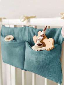 1pc Baby Crib Hanging Storage Bag, Dual Compartment Large Capacity Bedside Organizer, Available In Multiple Colors, Newborn Essentials Storage Solution - Plain Color Baby Storage Hanging Bag - View 13