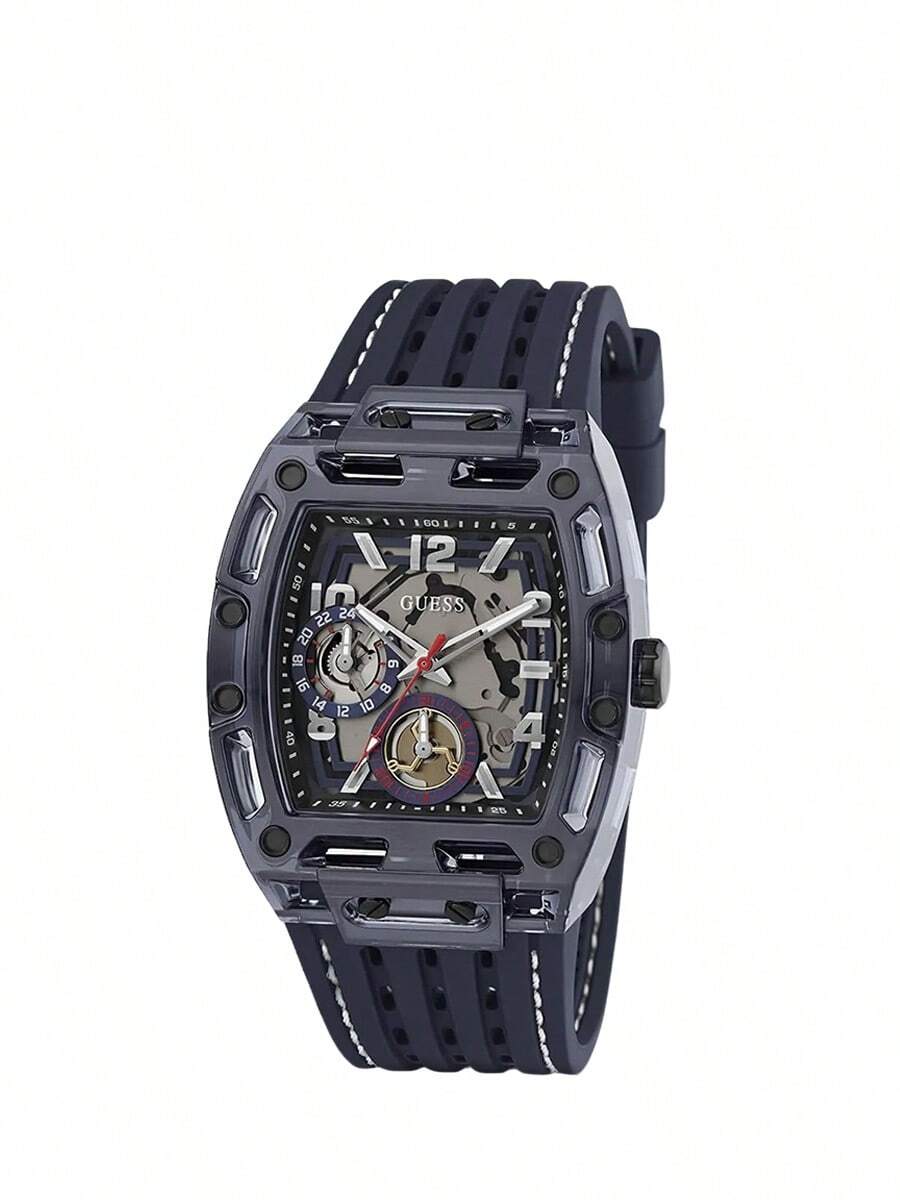 Đồng hồ nam GUESS mặt số lộ máy trong suốt, dây đeo silicon chống nước, chức năng bấm giờ, quà tặng Giáng sinh cho nam giới GW0499G1 - Màu xanh lam - Xem 1