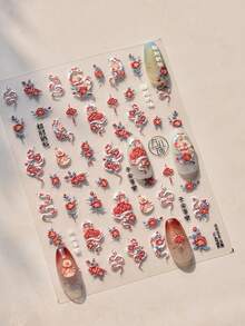1pc Snake Nail Stickers New Year 5D Reliefs Rui Snake Welcomes Spring Nail Art Stickers DIY Manicure Decoration Supplies Decals Nails - Multicolor - View 5