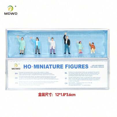 6个1:87比例涂装模型人物，铁路乘客站立和行走场景装饰