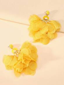 1对手工制作黄色雪纺布花朵流苏耳环，适合女性参加派对、舞会、热带海滩度假等场合，波西米亚风格饰品 - 黃色 - 查看 9