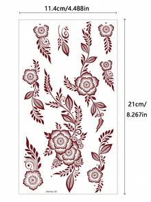 4 miếng dán hình xăm tạm thời họa tiết hoa màu nâu, đỏ, đỏ tía gợi cảm dành cho ngón chân/ngón tay, phù hợp cho nữ, hình xăm in hoa lấy cảm hứng từ henna, chống thấm nước, hình xăm màu nâu dùng cho nghệ thuật cơ thể, tiệc cưới. - Đỏ - Xem 9