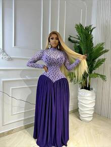 Elegant And Sexy Tight-Top Wide-Bottom Dress For Women, A Violet-Colored Romantic Floral Corset Dress - 紫羅蘭色 - 查看 2