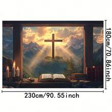1 Piece Inspirational Christian Backdrop With, Mountains, Candles, Open Bible, Rays, Clouds And Forest Scenery  Durable Polyester Fabric Baptism, First, Tailgate Party, Photography  No Electricity Required - 彩色 - 查看 8