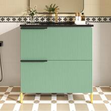 Bathroom Vanity Unit With Ceramic Sink, Single Vanity Unit With MDF Drawers, Freestanding Bathroom Organizer With Sink, Green - Mint Green + Black and White - View 1