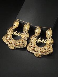 1 Pair Of 7cm Large Hoop Earrings, Customized Name, Text, Personalized Earrings, 18k Gold Fashion Jewelry Stainless Steel, Nameplate Bamboo Earrings - Gold Name Circle - Large Circle Earrings Thanksgiving Christmas - 2.76 Inch - View 10