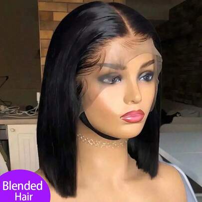 13x4 Lace Frontal Wig Blended Human Hair 200% Density Natural Black Straight Lace Front Wigs 13x4 HD Transparent Lace Hand Weaves Wig Brazilian Hair Frontal Wig Pre Plucked With Baby Hair Brazilian Virgin Wigs For Women