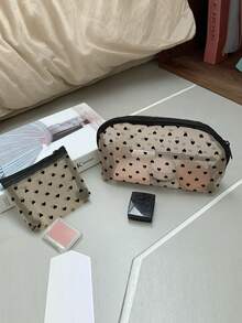 Túi đựng mỹ phẩm in họa tiết tình yêu, túi đựng mỹ phẩm họa tiết trái tim màu đen, túi đựng mỹ phẩm trong suốt dạng lưới, túi đựng đồ vệ sinh cá nhân có khóa kéo dành cho nữ, túi đựng mỹ phẩm, túi đựng mỹ phẩm du lịch bằng nylon. - Nhiều màu - Xem 3