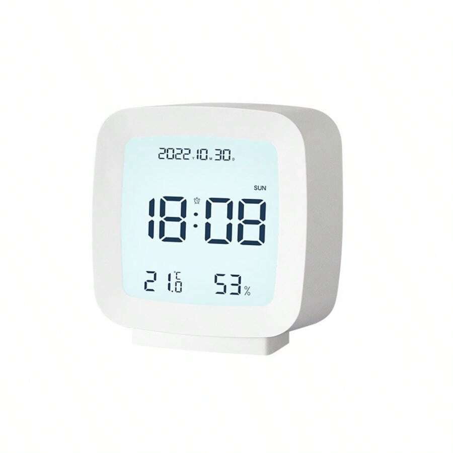 Minimalist, Portable, Small, Multifunctional Desk Clock With Night Light And Temperature And Humidity Meter - White 1pc - View 1
