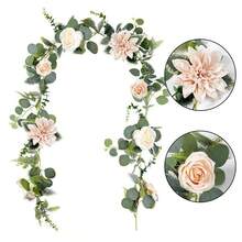 5.6ft Artificial Green Plant Vines Faux Realistic Peony Garland Hanging Decorations For Table Wedding Backdrop - 香檳色 - 查看 3