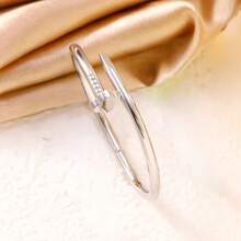 3pcs/Set Titanium Steel Four-Leaf Clover Bracelet + Rhinestone Bracelet + Nail Bracelet, Luxury Layered Wear Set - Silver - View 4