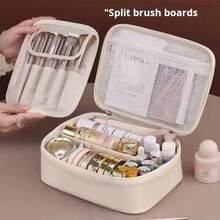 Large-Capacity Travel Toiletry Bag With Dry And Wet Compartments And Double Inner Layers - A Lightweight Cosmetic Storage Bag With A Hook Design, Black Zipper Closure And Fixed Shoulder Strap. Suitable For Travel, Commuting, And Daily Use, This Simple Style Lightweight Backpack Is Perfect For Fitness Enthusiasts And Frequent Travelers. High-Quality Fabric - trắng - Xem 3