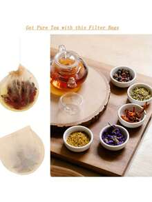 100pcs Tea Bags With Drawstrings, Suitable For Filtering Loose Tea, Herbal Tea, Traditional Chinese Medicine Powder, Etc., With Fine Mesh To Prevent Residue Leakage, Ideal For Home, Office, Travel, And Other Scenarios. - Multicolor - View 3