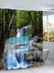 1/4 Piece Beautiful Waterfall Shower Curtain Set, Bathroom Curtains, Deep Forest Shower Curtain, Waterproof Shower Curtain, Bathroom Rug, U-Shaped Toilet Mat, Toilet Seat Cover - A - View 23