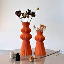 2pcs Jarrones Decorativos Plástico Estilo Bohemio Onda Rayas, Cilíndricos Redondos, Ideal para Hogar Oficina Boda Decoración, Regalo Elegante para Fiestas y Estrenas - Naranja (S+M) - Ver 10