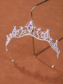 1pc Queen Crown And Tiara Princess Crown, Suitable For Women, Girls, Crystal Headband, Suitable For Brides - 4225 Silver Purple - View 4