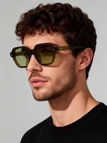 1 Pair Men's Square Frame Simple Rivet Versatile Fashion Fashion Glasses - Green - View 2