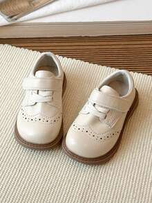 Infant Hook And Loop Flat Shoes, Unisex Comfortable Versatile Laser Cut Leather Shoes - Beige - View 4