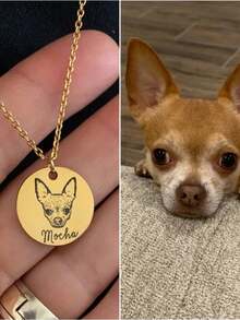 1Pc Customized Pet Picture Necklace Pet Line Art Necklace Minimalist Pet Portrait Necklace Personalized Jewelry Dog Mom Gift Christmas Gift - Multicolor 1 - View 4