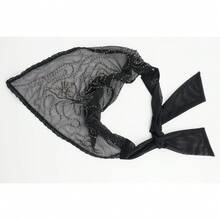 One-Piece Black Lace Embroidered Beaded Sequin Headscarf Elegant Hairband Mesh Triangle Square Scarf Headwrap Evening Hair Accessory - 黑色 - 查看 8