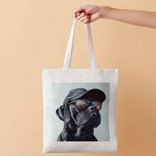 1pc Tote Bag, Hyper Realistic Cool Brutal Black Dog With Cap And Glasses, Perfect For Daily Use, 13. 4*15. 7inch/34*40cm, Urban Lifestyle, Shopping Tote, Hiphop Style, Edgy Fashion, Lightweight Bag, Novelty Bag, Statement Bag, Fashion Enthusiasts, Trendsetters - màu trắng = 13,38 x 15,35 inch (34 x 39 cm) - Xem 5