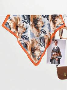 1pc Women's Autumn/Winter Faux Cashmere Tie-Dye Geometric Scarf, Thick Warm Tasseled Embroidered Bohemian Style Travel Shawl Poncho - Multicolor - View 3