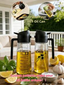 1pc Portable Olive Oil Spray Bottle And Pouring Bottle, 2-In-1 Auto Flip Cap Oil Bottle And Cooking Spray Bottle, Plastic Kitchen Oil Bottle, Suitable For Cooking, Grilling, Air Fryer, Baking, Salad, Also Can Be Used For Gardening Spray, Household Cleaning, Random Color - B - View 2