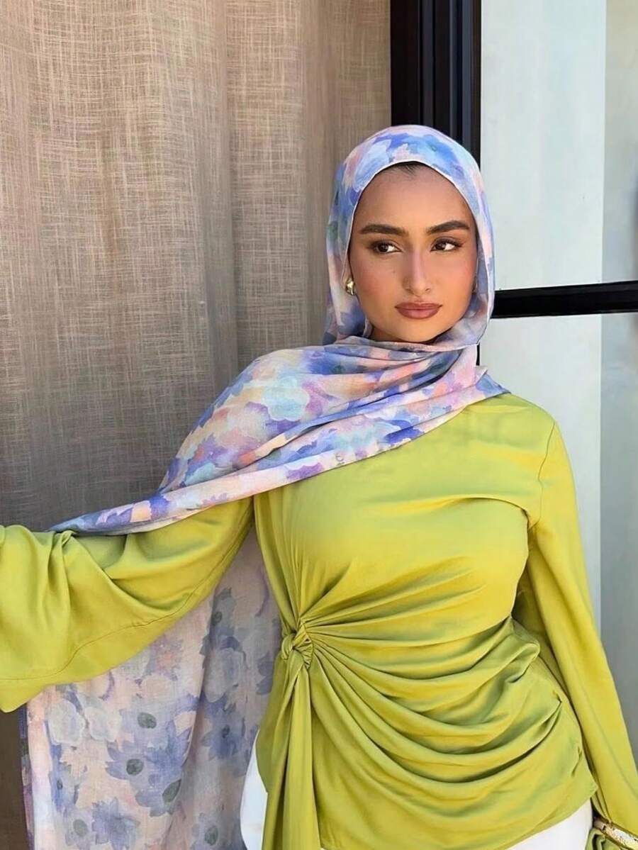 1 chiếc khăn trùm đầu in hoa nhiều màu sắc, kiểu dáng thời trang, thanh lịch, tối giản, tươi mới dành cho nữ, nhẹ nhàng, phù hợp để mặc hàng ngày và kết hợp với áo Abaya.