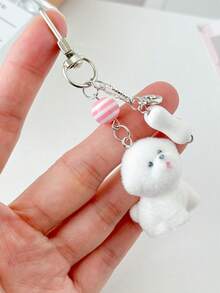 1个可爱毛绒泰迪熊包包挂件，女孩爱心蝴蝶结，卡通动物，手机配件，汽车钥匙扣 - 彩色 - 查看 12